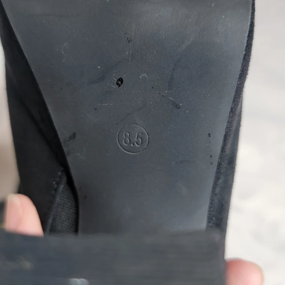 Lulu's Chandra Black Vegan Suede Block Heels Platform Open Toe Slides Mules 8.5‎